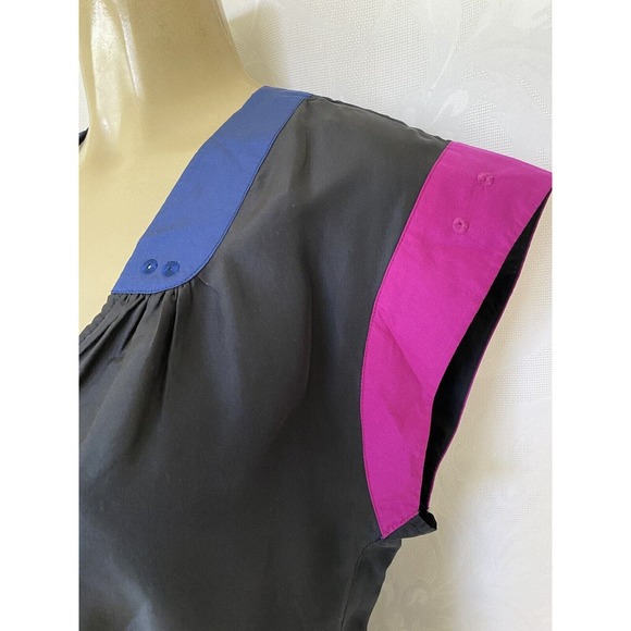 Kerrigan Silk Mini Dress Belted Color Block Cap Sleeve Black Magenta Poc… - Picture 5 of 6